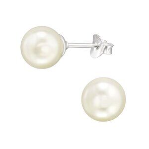 Sterling Silver White Pearl Stud Earring 8mm